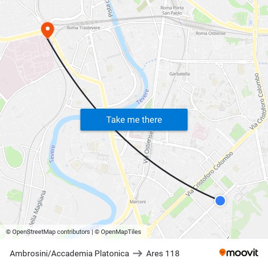 Ambrosini/Accademia Platonica to Ares 118 map