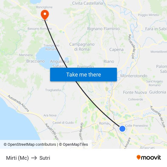 Mirti (Mc) to Sutri map