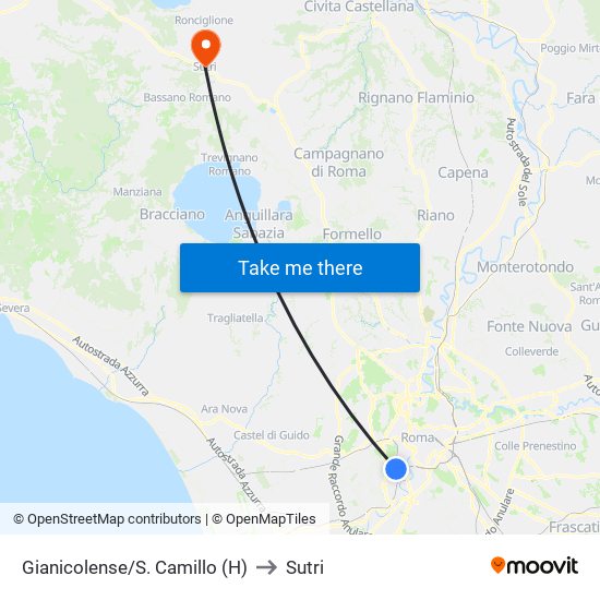 Gianicolense/S. Camillo (H) to Sutri map