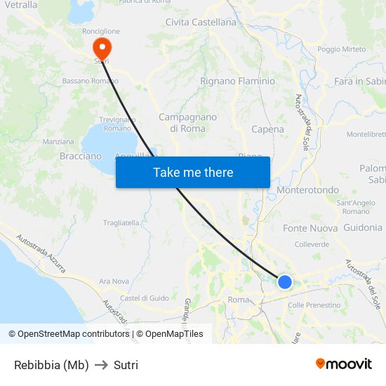 Rebibbia (Mb) to Sutri map