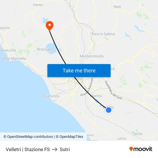 Velletri | Stazione FS to Sutri map