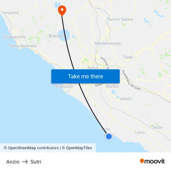 Anzio to Sutri map