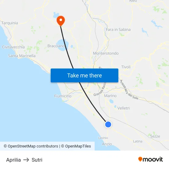 Aprilia to Sutri map