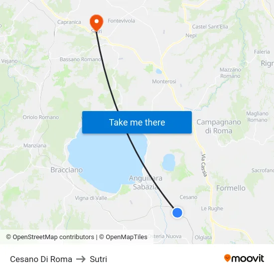 Cesano Di Roma to Sutri map