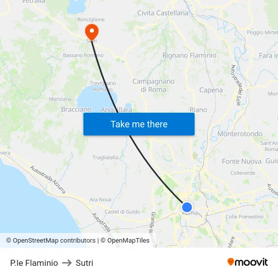 P.le Flaminio to Sutri map
