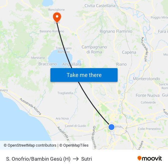 S. Onofrio/Bambin Gesù (H) to Sutri map