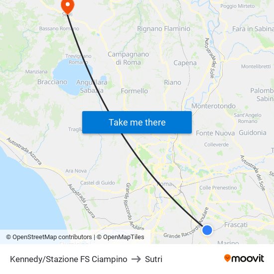 Kennedy/Stazione FS Ciampino to Sutri map