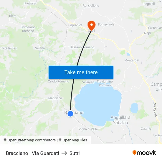 Bracciano | Via Guardati to Sutri map