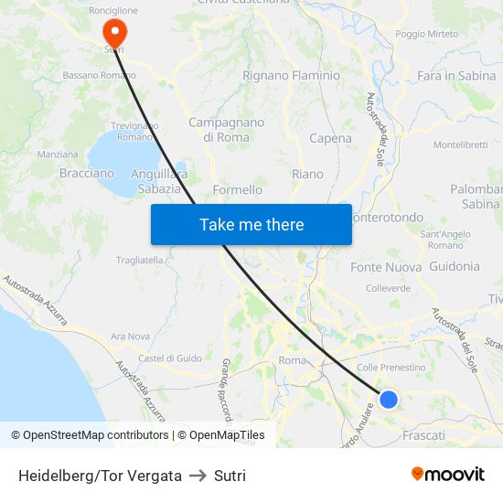 Heidelberg/Tor Vergata to Sutri map