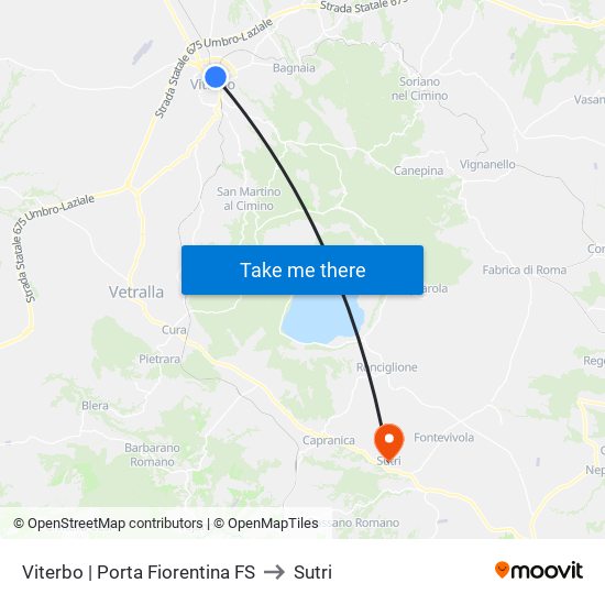 Viterbo | Porta Fiorentina FS to Sutri map