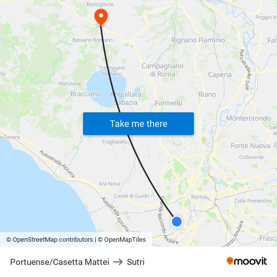 Portuense/Casetta Mattei to Sutri map