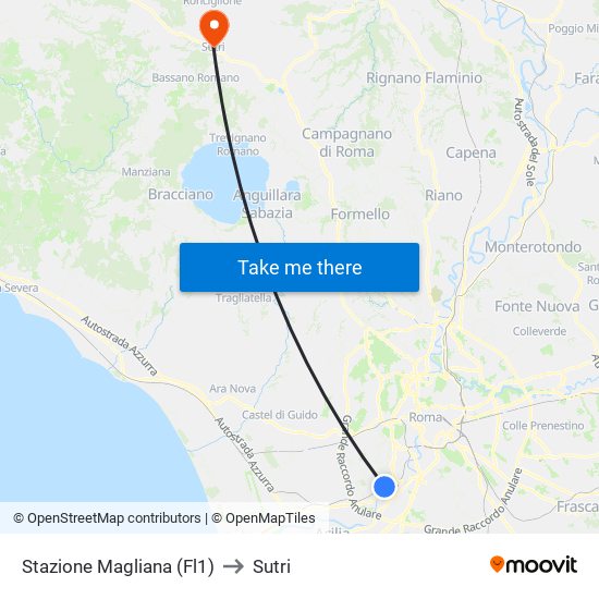 Stazione Magliana (Fl1) to Sutri map