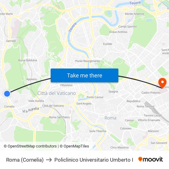 Roma (Cornelia) to Policlinico Universitario Umberto I map