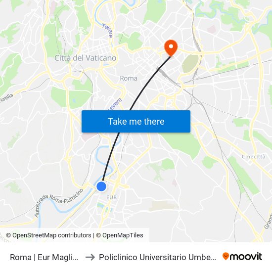 Roma | Eur Magliana to Policlinico Universitario Umberto I map