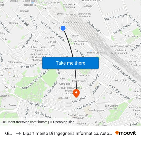 Gioberti to Dipartimento Di Ingegneria Informatica, Automatica E Gestionale ""Antonio Ruberti"" map
