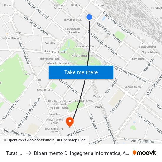 Turati/Mamiani to Dipartimento Di Ingegneria Informatica, Automatica E Gestionale ""Antonio Ruberti"" map