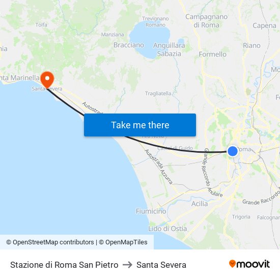 Stazione di Roma San Pietro to Santa Severa map