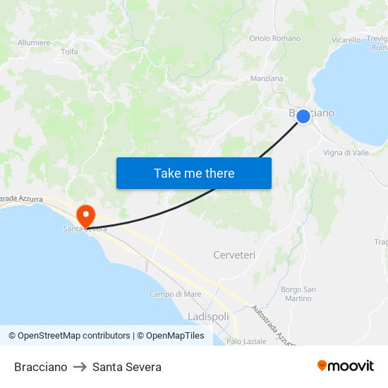 Bracciano to Santa Severa map