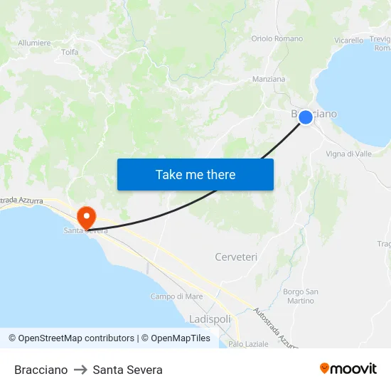 Bracciano to Santa Severa map