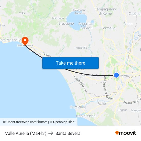 Valle Aurelia (Ma - Fl3) to Santa Severa map