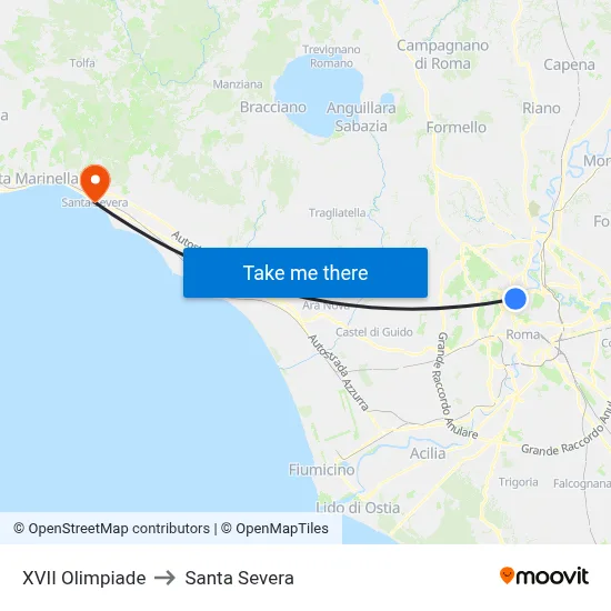 XVII Olympics to Santa Severa map