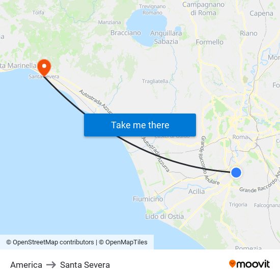 America to Santa Severa map