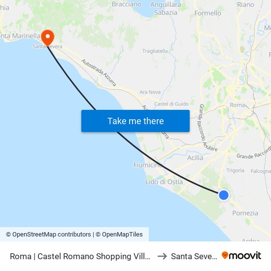 Roma | Castel Romano Shopping Village to Santa Severa map