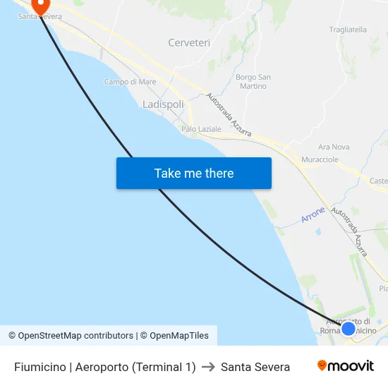 Fiumicino | Airport (Terminal 1) to Santa Severa map