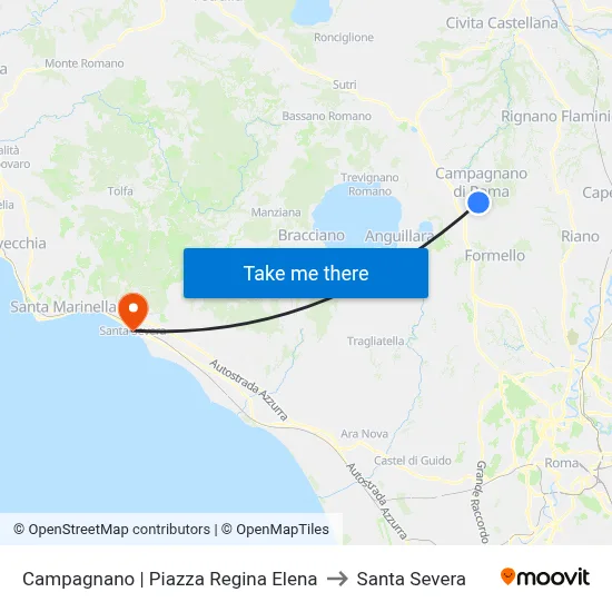 Campagnano Piazza Regina Elena to Santa Severa map