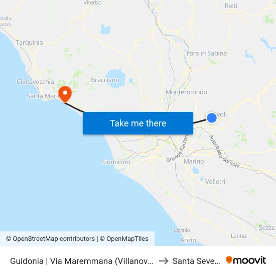 Guidonia | Maremmana Street (Villanova) to Santa Severa map