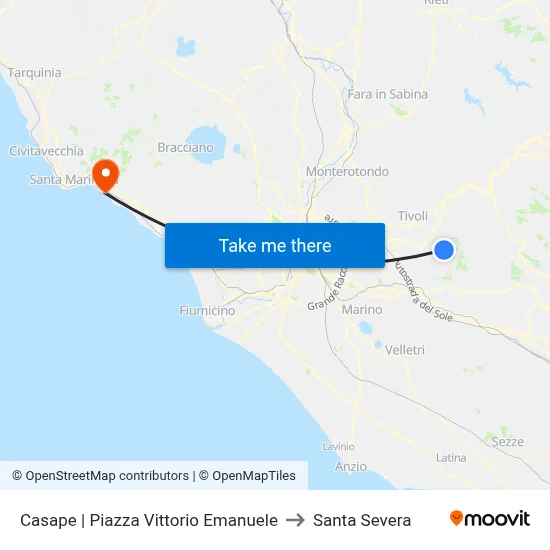 Casape | Piazza Vittorio Emanuele to Santa Severa map