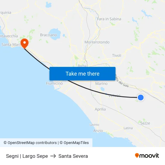 Segni Largo Sepe to Santa Severa map