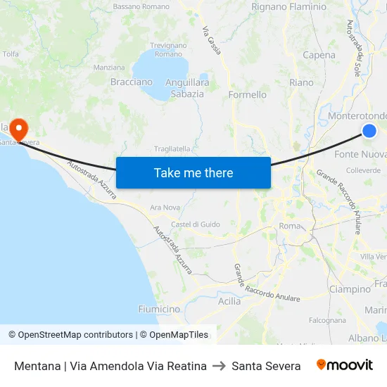 Mentana | Amendola Street Reatina Street to Santa Severa map