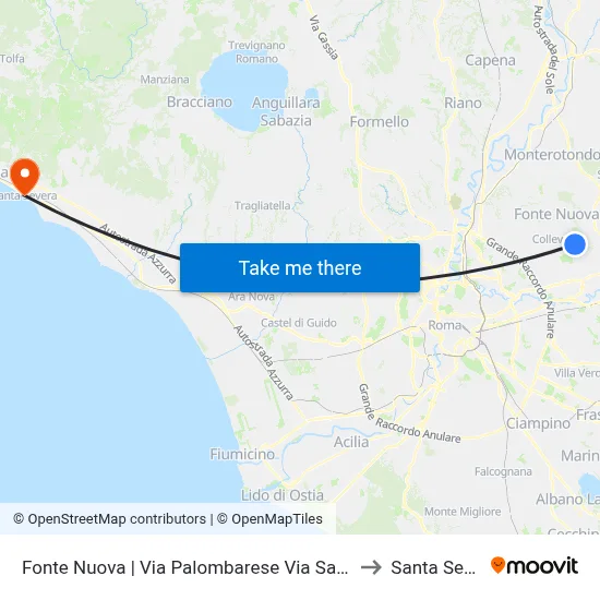 Via Palombarese - Via Santa Lucia, Fonte Nuova to Santa Severa map