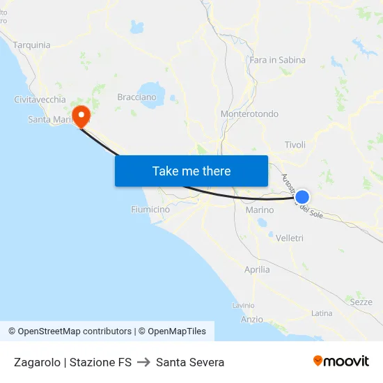 Zagarolo | Railway Station to Santa Severa map