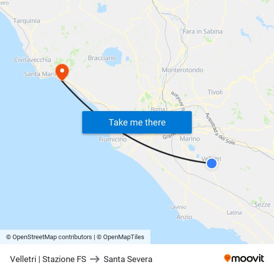 Velletri | Stazione FS to Santa Severa map