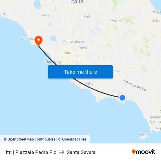 Itri | Father Pio Square to Santa Severa map