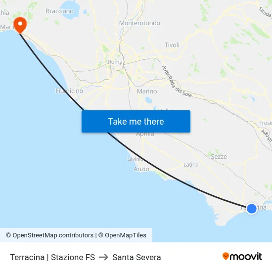 Terracina Railway Station to Santa Severa map