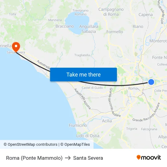 Rome (Ponte Mammolo) to Santa Severa map