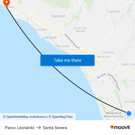 Leonardo Park to Santa Severa map