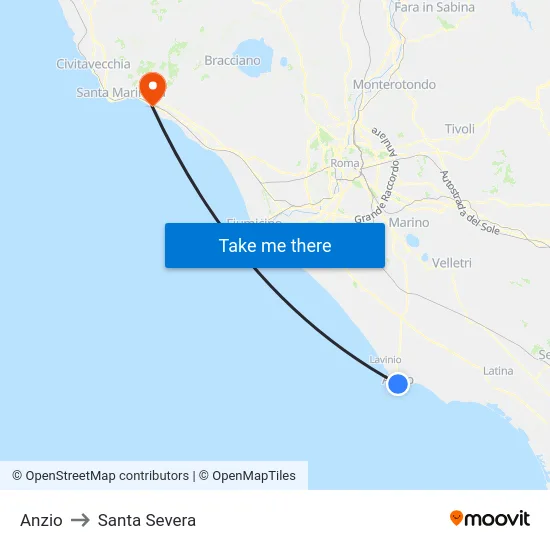 Anzio to Santa Severa map