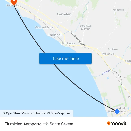 Fiumicino Aeroporto to Santa Severa map