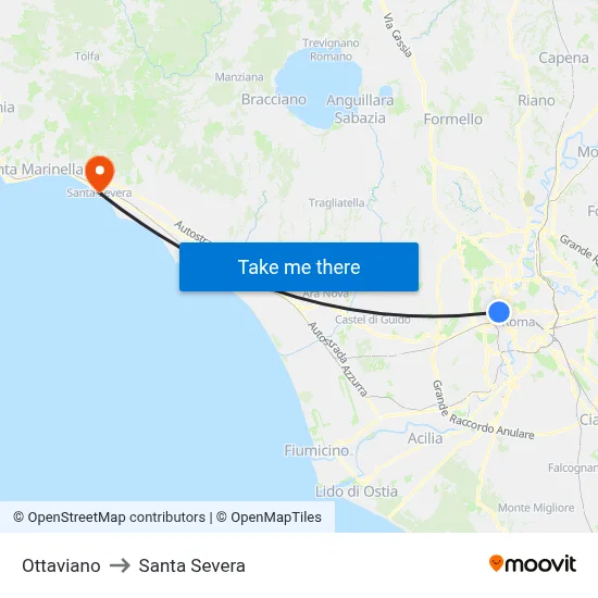 Ottaviano to Santa Severa map