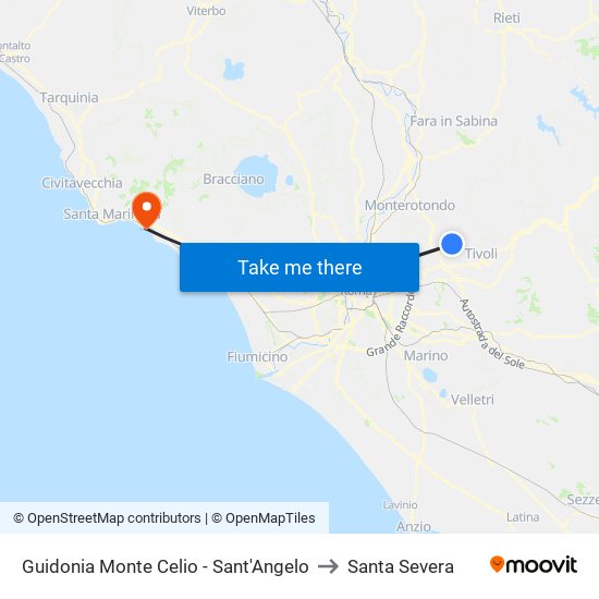 Guidonia Monte Celio - Sant'Angelo to Santa Severa map