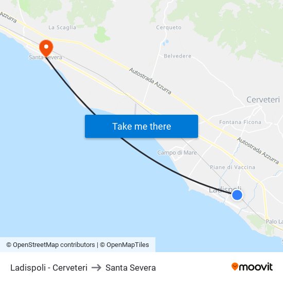 Ladispoli - Cerveteri to Santa Severa map