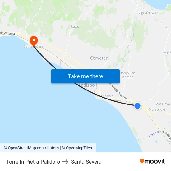 Torre In Pietra-Palidoro to Santa Severa map