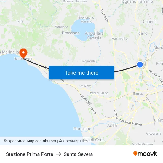 Prima Porta Station to Santa Severa map
