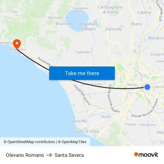 Olevano Romano to Santa Severa map