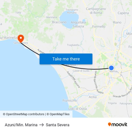 Azuni/Min. Marina to Santa Severa map
