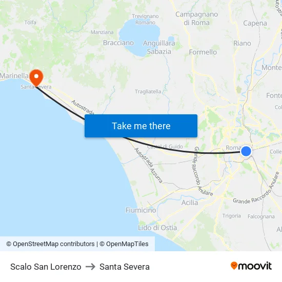 Scalo San Lorenzo to Santa Severa map